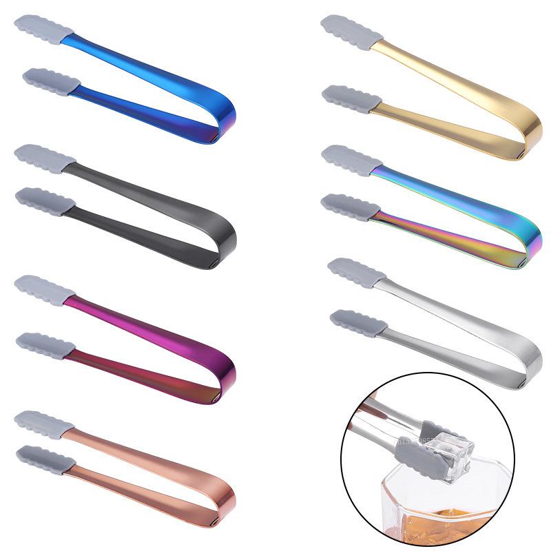 1pcs Stainless Steel Anti-skid Silicone Ice Clip Food Bread Clamp Food Grade Tongs Multipurpose Durable Clamp Sugar Cube Tongs