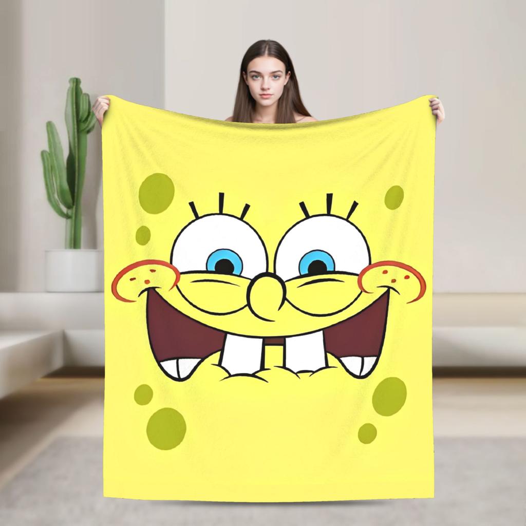 SpongeBob SquarePants Cartoon Blankets Squidward Flannel Funny Breathable Throw Blanket for Chair Covering Sofa Textile Decor