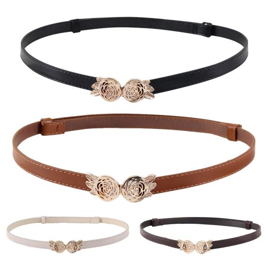 Женский ремень регулируемый из искусственной кожи с пряжкой с розовым узором пояс для платья рубашки свитера пальто аксессуар