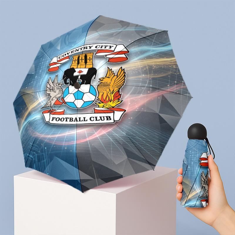 Coventry City Football Pattern Printed Mini 5 Folds 8 Ribs Compact Umbrella Windproof Waterproof Lightweight Portable Folding