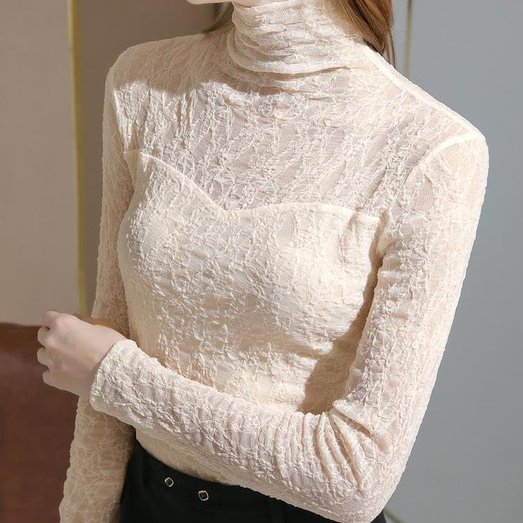 Женская новая весенне-осенняя футболка с многоуровневым воротником, рубашка с длинными рукавами, однотонные кружевные топы