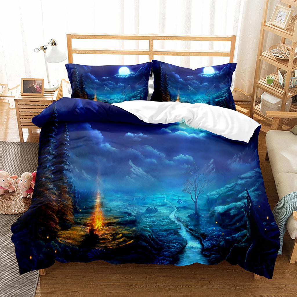Комплект постельного белья с изображением лунного дерева и красивого пейзажа, полиэстеровое одеяло с наволочкой для мужчин и женщин, комплект постельного белья