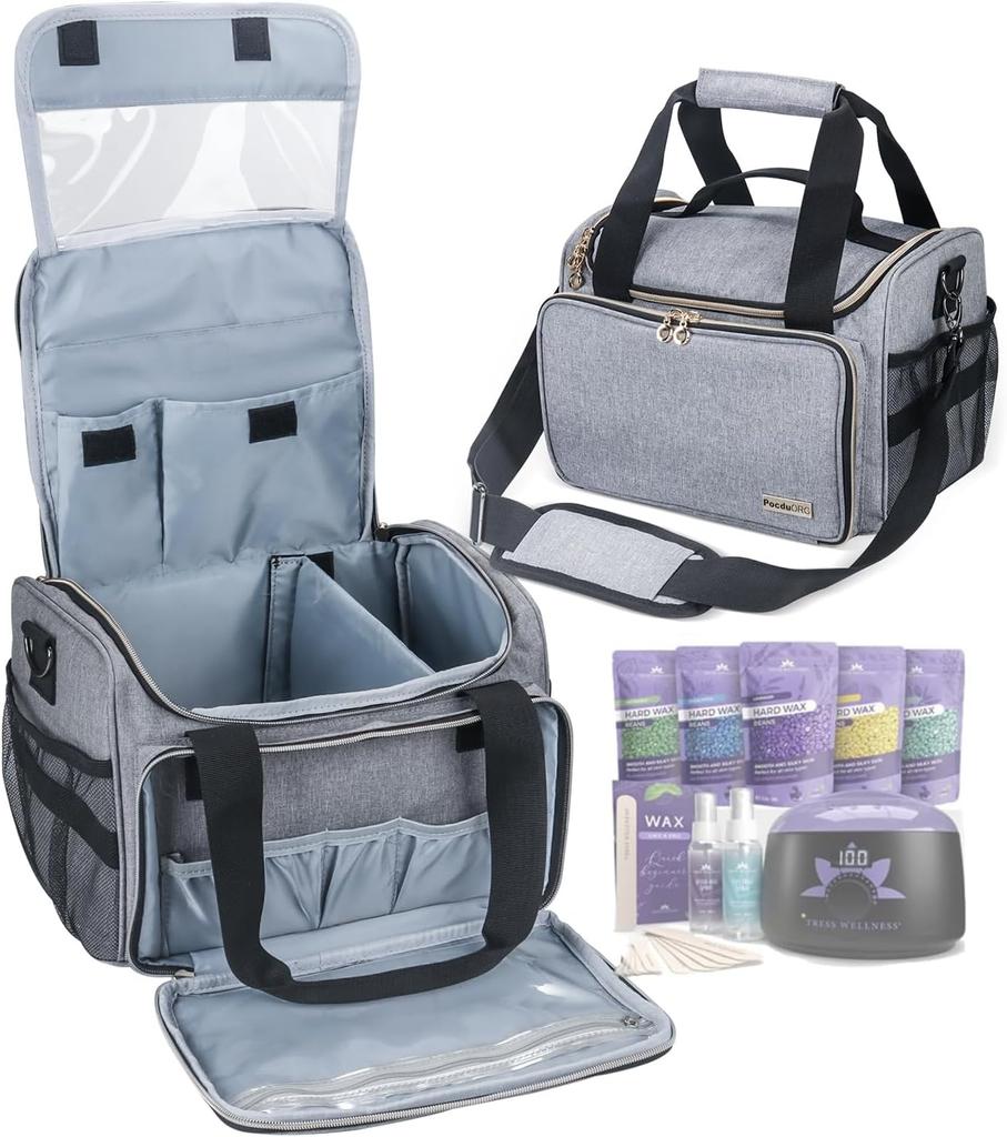 Сумка для переноски набора для восковой депиляции Tress Wellness - Портативный органайзер для воскоплава, восковых бобов, спреев и аксессуаров - Светло-серый