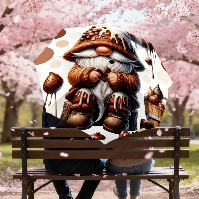 1PC Chocolate Gnome Umbrella-8-Rib Reinforced Portable Folding Travel Suitable for All Seasons Outdoor Daily Use-H0410