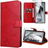 Protective Case - BOOLING - for Samsung Galaxy S24 Ultra - Red - Leather Effect with Butterfly Pattern - 2 Tempered Glass