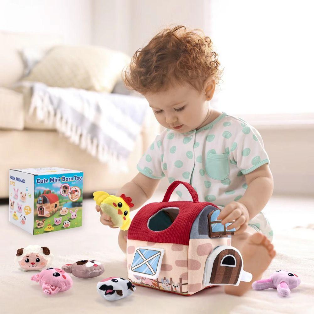 Cute Baby Soft Plush Animals with Sound Animals Cognition Doll Farm Animals House Set Boys Girls