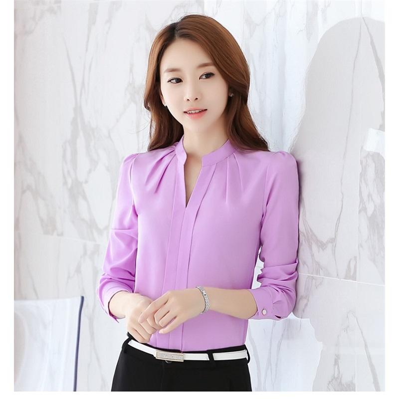 Весенняя шифоновая рубашка женская корейская рубашка с веером маленький свежий воротник-стойка свободная средней длины с длинным рукавом белая рубашка