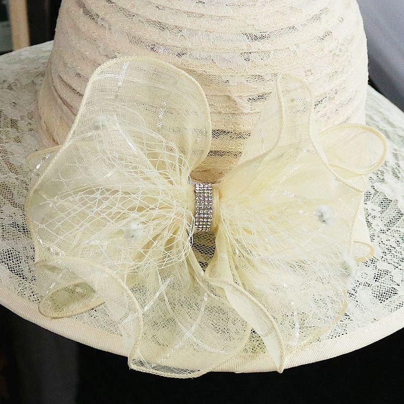 Hat Women's Summer Sunshade Hat Water Diamond Bow Lace Breathable Travel Sunscreen Foldable Sun Hat