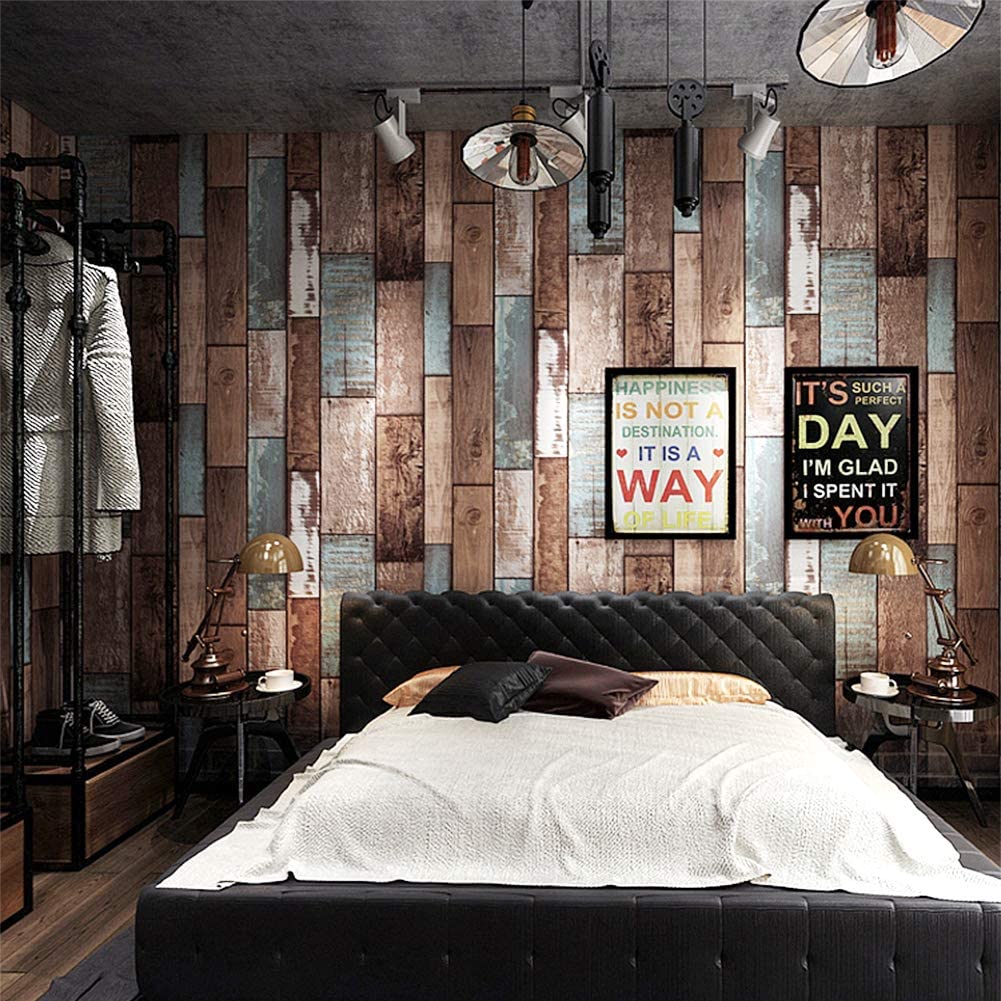 Teal Wood Wall Cover Stick And Peel Shiplap Wall Paper Self Adhesive Wood Contact Paper Decorative Vintage Removable Water-Repellent