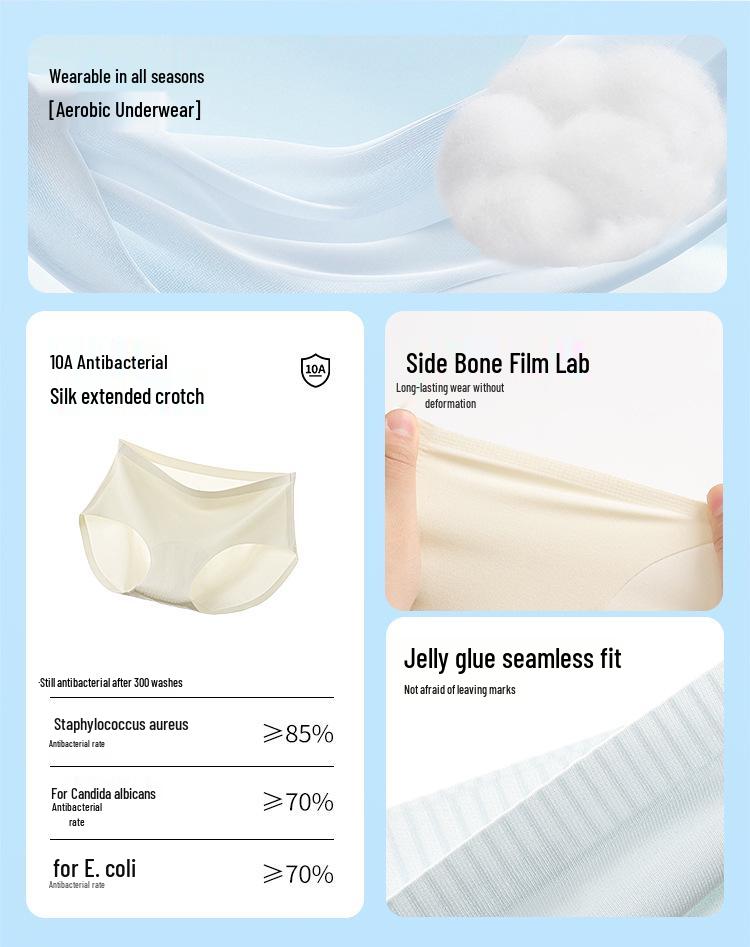 10A Quality Mid-Waist Ice Silk Seamless Panties for Women - Soft, Antibacterial Mulberry Silk Crotch