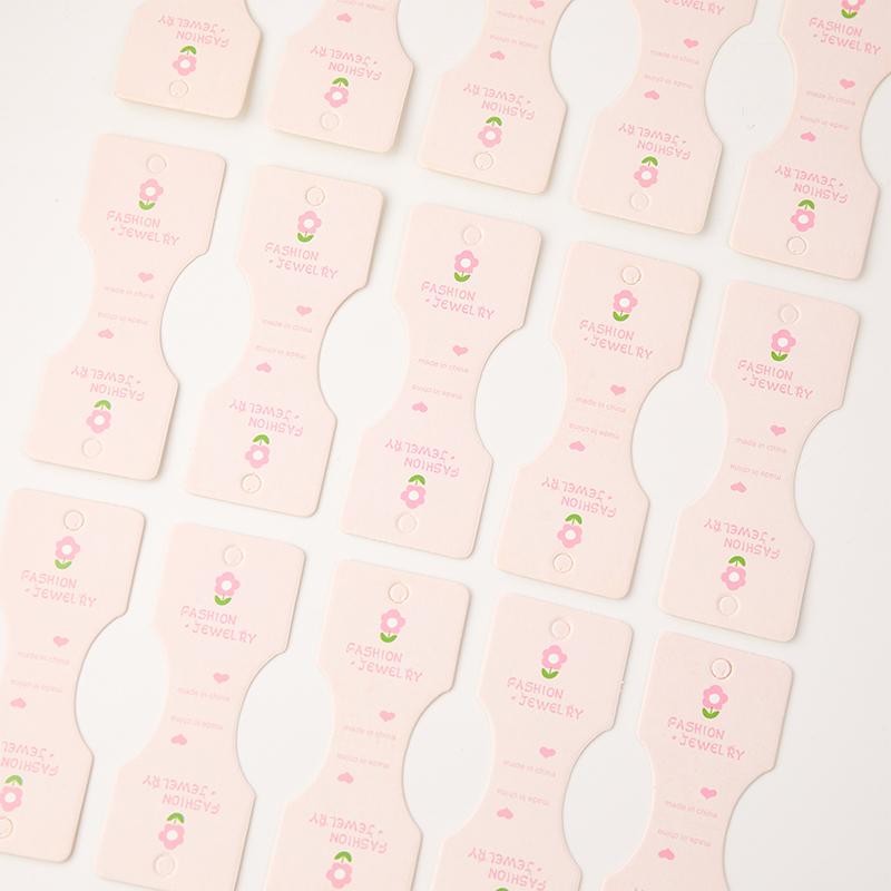 50Pcs Pink Flower Fold Packing Cardboard Display Cards For Handmade Necklace Bracelet Headwear Hairband Retail Hanging Labels