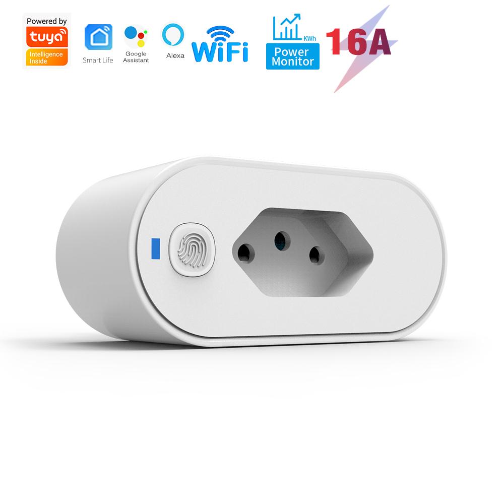 Tuya Wifi Smart Plug 16a Brazil Standard Outlet Smart Life App Remote Smart Socket Power Monitor Works For Google Home Alexa