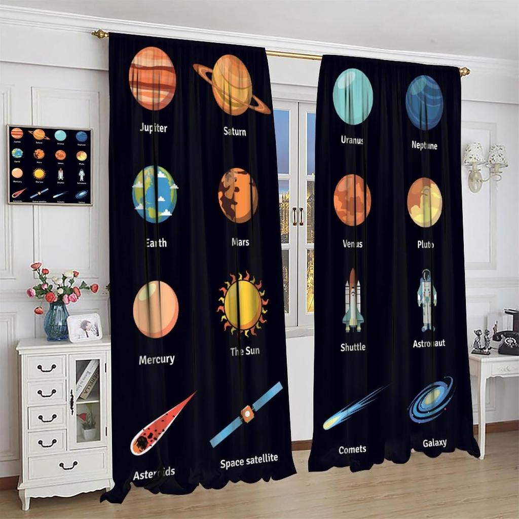Детские шторы с алфавитом ABC, мультяшные, космос, слова, забавные, образовательные, для обучения, затемняющие, оконные драпировки для спальни, гостиной, кухни, кафе, декор