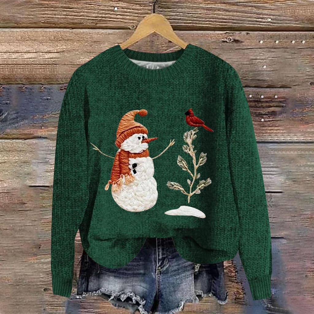 Женская мода повседневный длинный рукав рождественский принтованный воротник шерстяной трикотажный пуловер топ