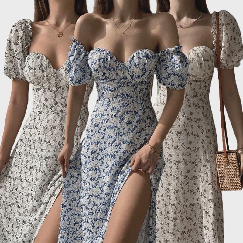 2025 Floral Print Waist-Cinched Mid-Length Dress - European & American Style