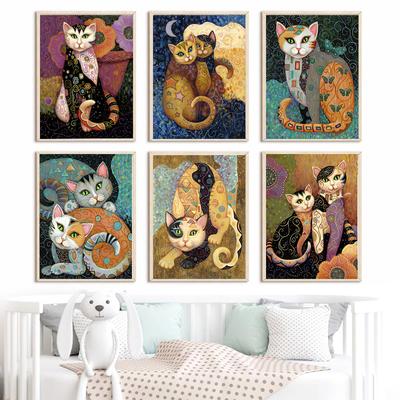 Известные произведения искусства Густав Климт постеры с изображением кота холст живопись абстрактные милые животные ретро настенная картина для гостиной домашний декор