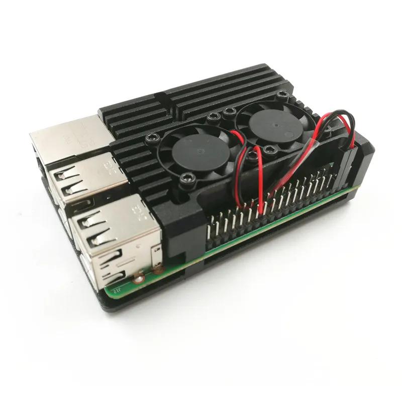Алюминиевый корпус для Raspberry Pi 4/3 с двумя вентиляторами охлаждения, металлический корпус, черный корпус для RPI Raspberry Pi 4B/3B/3B+