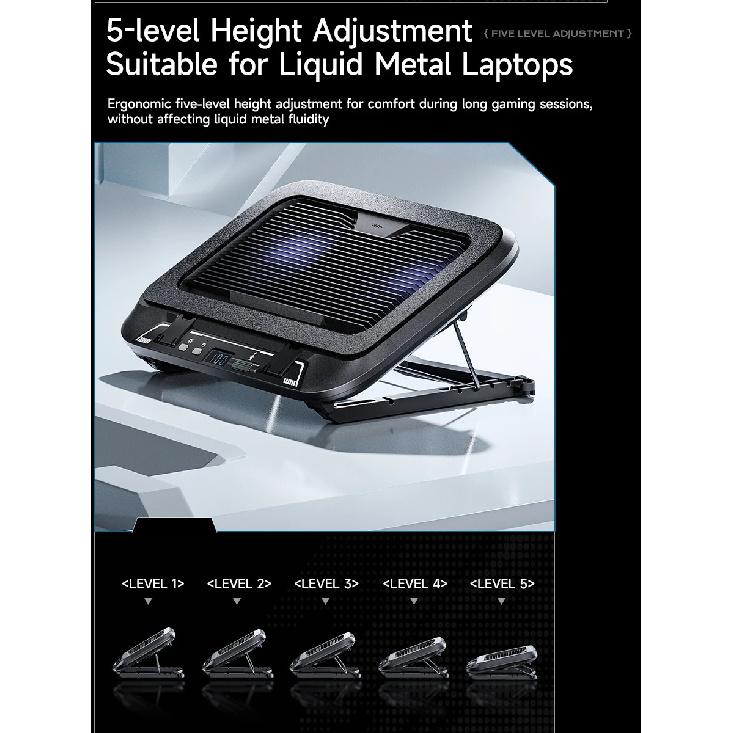 Llano V21 14cm Dual Fans Laptop Cooler 14"-17.3" Lighting Adjustable Foldable Laptop Cooler Pad Cooler Pad LED Light Fan