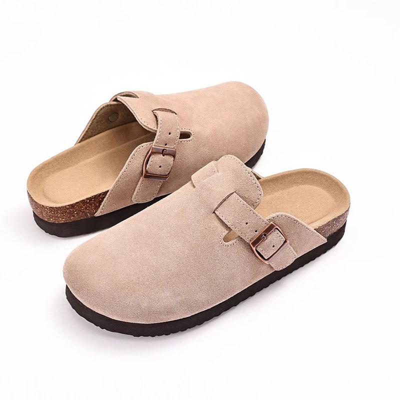 Comwarm Women's Suede Clogs Slippers Men Cork Footbed Leather Mules With Arch Support Fashion Potato Shoe With Adjustable Buckle