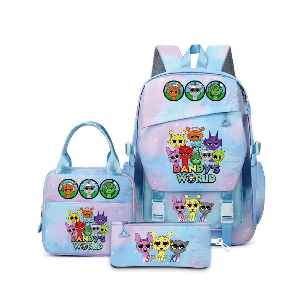 New Rhythm Box Sprunki Music Game Schoolbag Backpack Pencil Case Three-piece Set Student Heat Transfer Backpack D