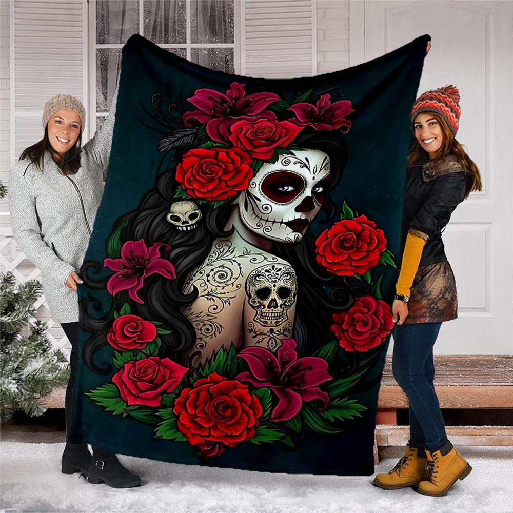 Sugar Skull Outdoor Blanket, Soft And Comfortable Blanket, Casual Warm Outdoor Blanket, Camping Travel Blanket, Good Birthday Gift 1165
