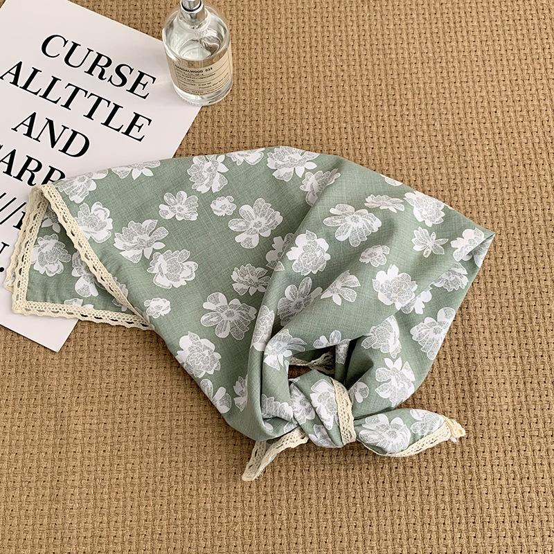 Летний женский пасторальный цветочный хлопково-льняной маленький квадратный платок маленький свежий высококачественный кружевной ободок шелковый платок
