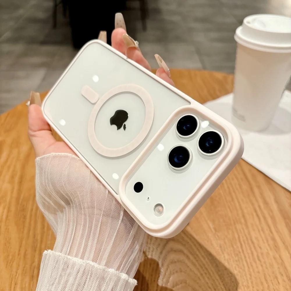Простой магнитный чехол для iPhone 17 Air 17Pro Max 16e 15 Plus 14 13 12 mini 11 Pro Max Magsafe Прозрачная задняя крышка для беспроводной зарядки
