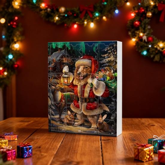 Собачий адвент-календарь 24 дня Собачья тематика Рождественский календарь обратного отсчета 2D украшения с собаками и Сантой Веселый праздничный подарок на память для семьи, детей, любителей собак