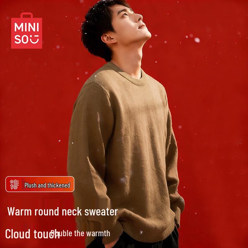 MINISO Мужской зимний свитер с круглым вырезом на флисовой подкладке