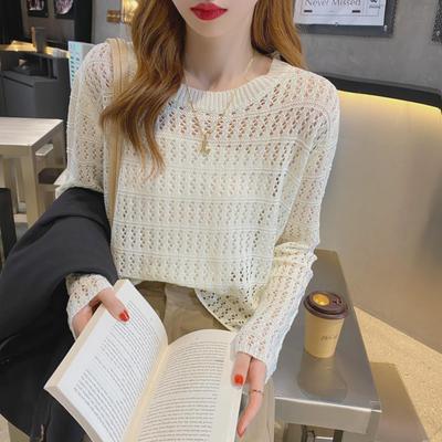 Женский свитер Hollow Knit, ранняя осень 2024 г. — свободный крой, длинный рукав, легкий, идеально подходит для многослойного ношения