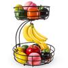 Leeseph 2-Tier Countertop Fruit Basket Bowl, Fruit Basket With Banana Hanger, Metal Wire Fruits Stand Holder Storage Organizer