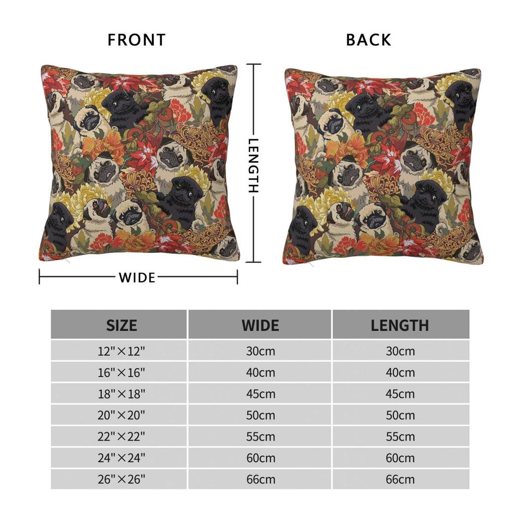 Pugs Autumn Flower Pillowcase Polyester Linen Velvet Creative Zip Decorative Pillow Case Sofa Seater Cushion Case