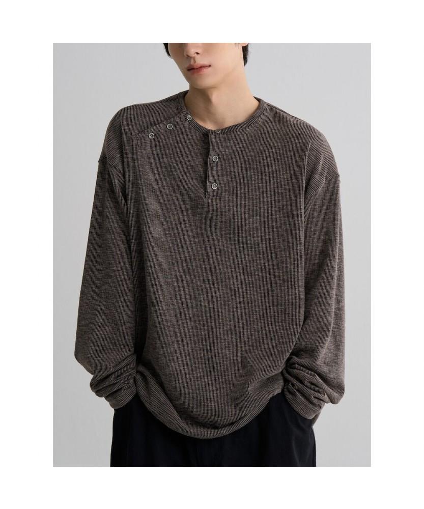 8SECONDS Waffle Button Henley Neck T-Shirt Brown