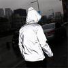 Men's Reflective Silver Grey Hooded Jacket - Trendy Spring/Autumn Streetwear for Outdoor Sports