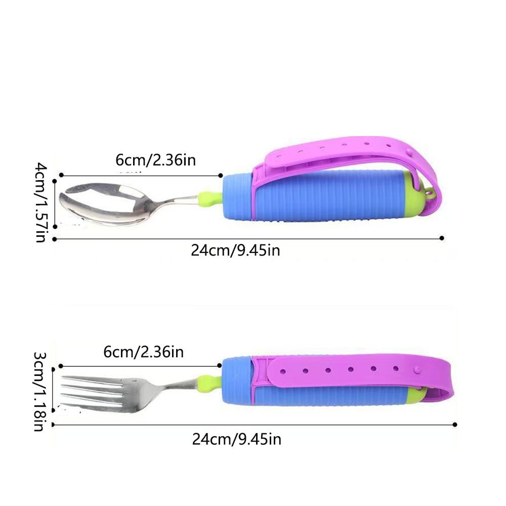 2Pcs/Set Adjustable Adaptive Spoon Fork Nonslip Food Aid Spoon Disabled Feeding