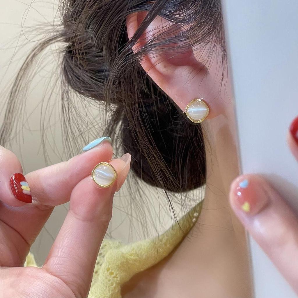 Серьги-пусеты из высококачественного камня «кошачий глаз» для женщин, нишевый дизайн, серебро S925, универсальные и элегантные