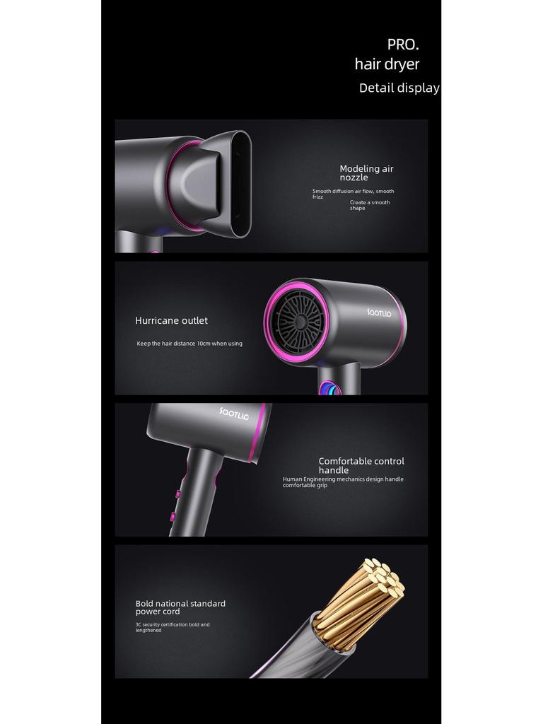 Мощный фен с контролем температуры и ионной технологией, 6 скоростей горячего/холодного воздуха.