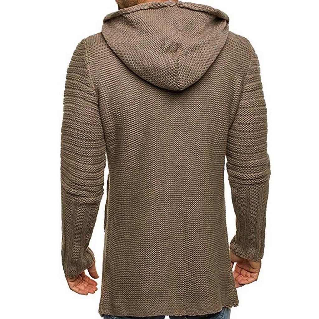 Autumn Winter Hooded Knitted Cardigan Long Sleeve Medium Long Sweater Jacket