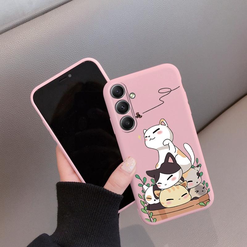 Cat Patterned Soft Silicone Case For Samsung A55 M35 S24 FE Xiaomi Redmi Note 13 Pro iPhone Huawei Honor 200 Realme Camera Protective Shockproof Cover