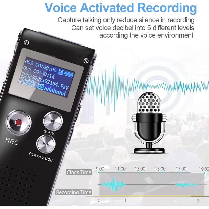 16GB Digital Voice Recorder Voice Activated Recorder with Playback 3072KBPS Upgraded Portable Tape Recorder