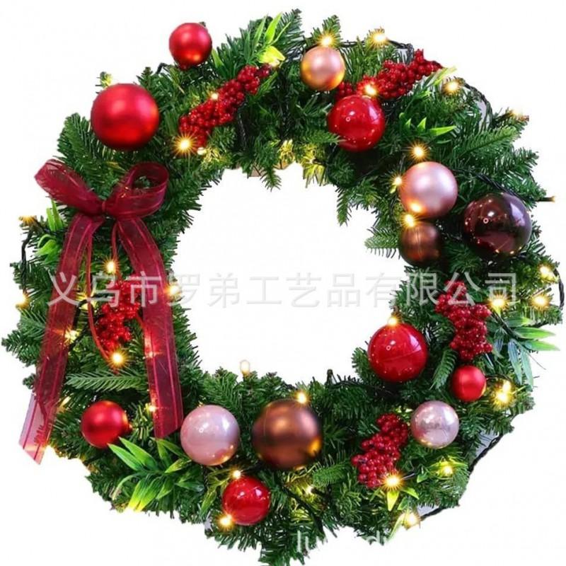 Christmas Decorations Set: LED String Lights Red Poinsettia Flowers Wreath Door Hanging Home Festive Interior