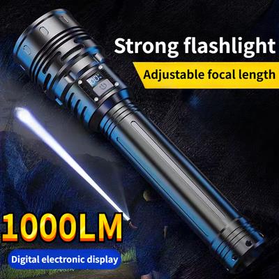 1000LM фонарик, мощный светодиодный фонарик, зарядка, телескопическая фокусировка, пульт дистанционного управления, длинная сильная ручная лампа, лазерный зум-дисплей для кемпинга