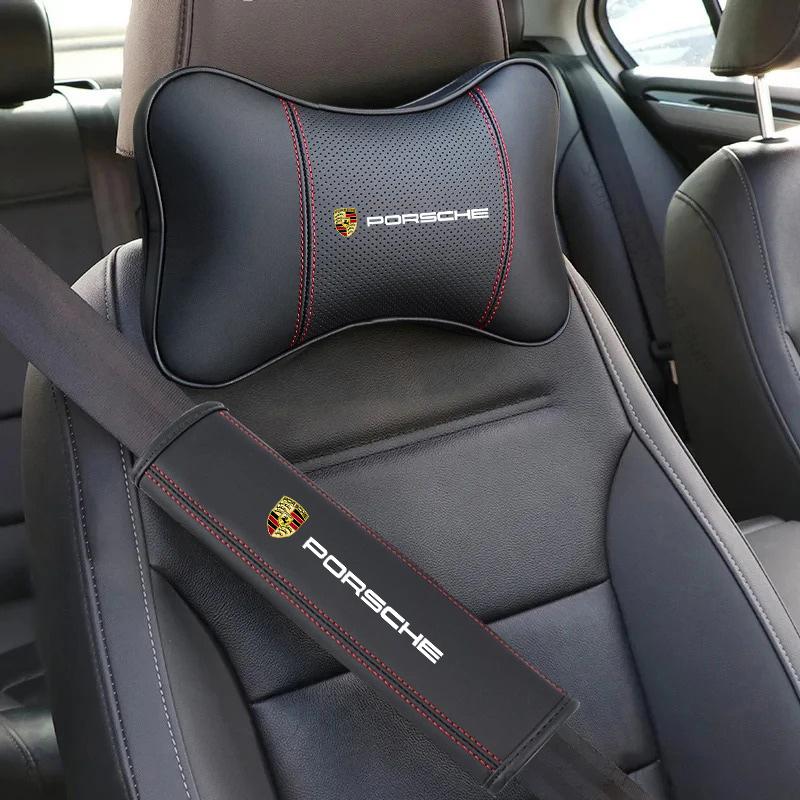 Car Seat Belt Shoulder Pad Headrest Neck Protection Pillow For Porsche Cayenne Panamera Macan 911 718 Cayman 918 Pajun Accessory