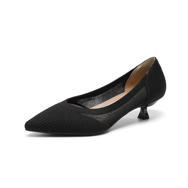 Pointed Toe Shallow Mouth Fabric Flat Bottom Women's Solid Color Knitted Soft Bottom Large Size 34-43