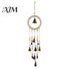 Artistic Door Decor with Bells Vintage Metal Wind Chimes And Wishing Bottle, Rustic Witch Natural Log Beads Hanging Ornament Wood Ring, Bohemian Style