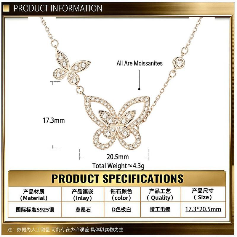 Sterling Butterfly Pendant Necklace Women D-Color Moissanite Charm Delicate Chain Sweet Style 2026