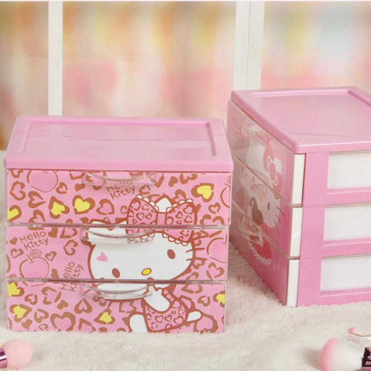 Hello Kitty Leopard Unicorn Melody Pattern Three Layer Drawer Style Storage Box For Desk Organization