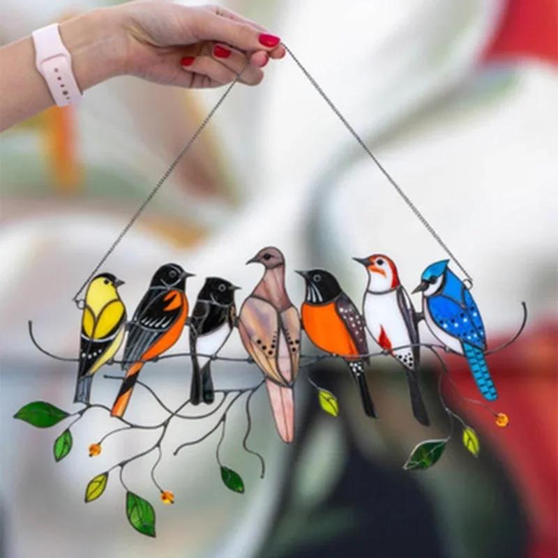 1 Pcs Creative Window Panel Glass Birds Window Panel Hanging Catcher Home Decoration Accessories Room Decoration