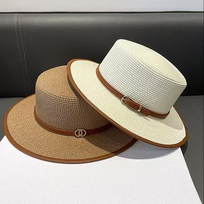French Flat-top Straw Hat Female Sunshade Summer Flat-edge Top Hat Vacation Seaside Beach Sun Hat