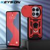 KEYSION Shockproof Case for Redmi Note 14 Pro + 5G 14 5G Slide Camera Protection Ring Stand Phone Back Cover for Xiaomi POCO X7